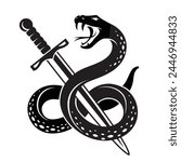 snake and sword in tattoo style isolated on white background