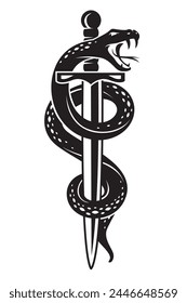 snake and sword in tattoo style isolated on white background