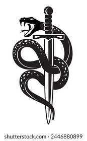 snake and sword in tattoo style isolated on white background