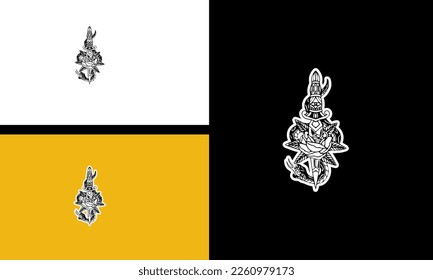 snake and sword vector illustration outline art design