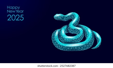  Símbolo de serpiente chino Año Nuevo 2025 Concepto. Signo tradicional del año bajo poli moderno azul poligonal. Póster tarjetas de felicitación Plantilla Ilustración vectorial