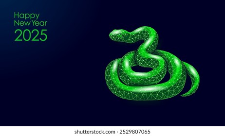 Símbolo de serpiente chino Año Nuevo 2025 Concepto. Signo tradicional del año bajo poli moderno azul poligonal. Póster tarjetas de felicitación Plantilla Ilustración vectorial