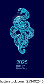  Snake Symbol Chinese New Year 2025 Concept. Traditional sign of year traditional ink drawing sketch. Poster greeting cards template vector illustration