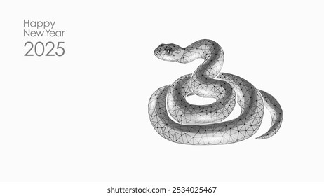  Símbolo de serpiente chino Año Nuevo 2025 Concepto. Signo tradicional del año bajo poli moderno azul poligonal. Póster tarjetas de felicitación Plantilla Ilustración vectorial