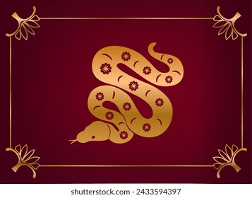 Snake Symbol In Chinese Zodiac, Represents Wisdom, Intuition And Transformation. Cny Horoscope Sign, Golden Serpent