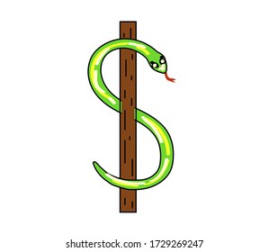 Snake as a symbol of the dollar on a white background. Cartoon. Vector illustration.