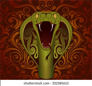 Snake as symbol for year 2025 by Chinese traditional horoscope with orient ornament on backdrop