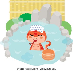 A snake taking outdoor bath, vector illustration.