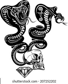 Snake Tattoo Cobra and Diamond