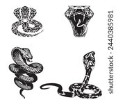 Snake tattoo set, cobra head. Vector sketches EPS 10