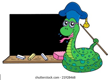 Serpente professor com quadro negro - ilustração vetorial.