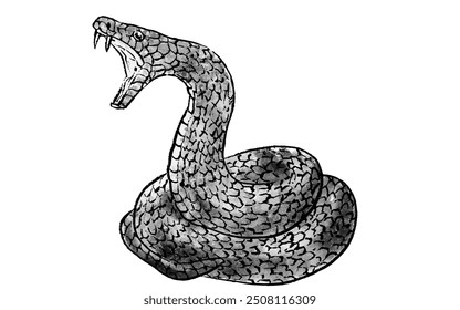 Snake threatening to curl up in a coil, hand-painted ink painting style, Vector Illustration