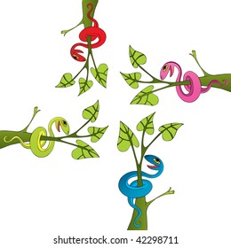 snake and tree drawing vector