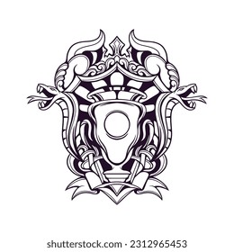 Snake Trophy Shield Illustration for merchandise, apparel or other