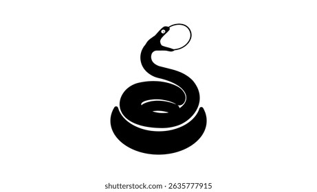 snake trying to swallow egg, black isolated silhouette