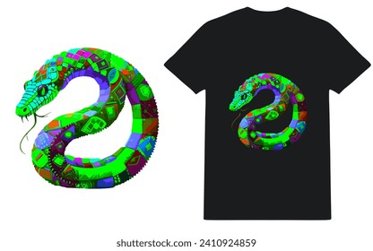 Snake T-Shirt Design  "Captivating snake design intertwines elegance and danger on this exclusive T-shirt, a striking blend of nature-inspired art for fashion-forward individuals. 