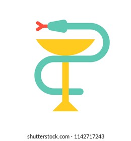 A snake twined around a chalice, Bowl of Hygieia one of the symbols of pharmacy.