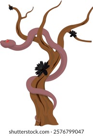 Snake twined dry tree artwork illustration