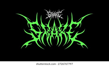 Snake Typografie Vektor in symmetrischen Formen dunkle Metall Schriftzug Stil für Streetwear, T-Shirt Print Bekleidung, Aufkleber, Poster, Band Name Logo, und Marke