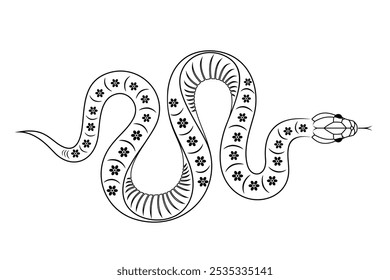 Snake vector. Chinese New Year 2025 elements, Tatto, Stencil.