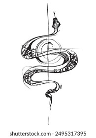 Snake, vector drawing, reptile sketch, wildlife, animals