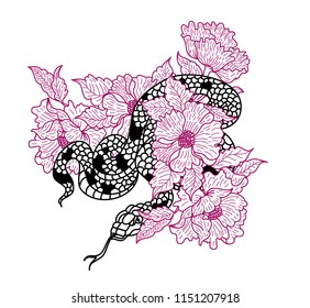 Snake Vector Flower Japanese Tattoo Designsnake Stock Vector (Royalty ...