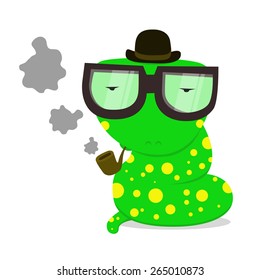 Snake vector. Fun zoo. Illustration of green snake on isolated background. Detective vector character