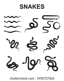 Snake vector icon collection. Viper symbol, serpent sign, anaconda simple silhouette isolated on white background