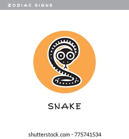 Snake - vector icon. Logo, zodiac sign, symbol of Chinese astrological calendar.  
Cute vector illustration of animal in cartoon style, isolated on white background.