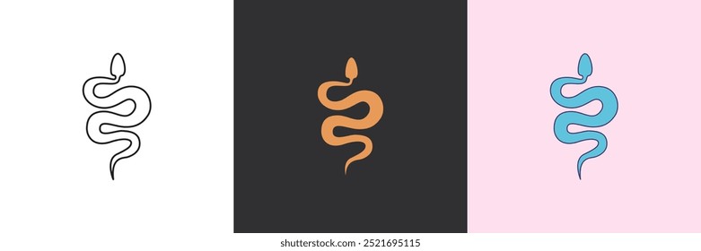 Snake vector icon set. Black and colorful logo template