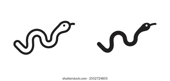 Snake vector icon set black filled and outlined style.