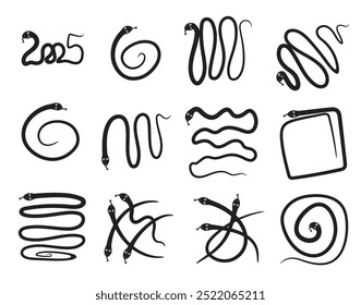 Conjunto de iconos de Vector de serpiente. Símbolo de la víbora, signo de la serpiente, colección simple de la silueta de la anaconda aislada en fondo blanco