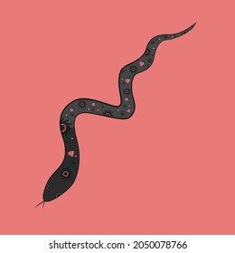 Snake vector illustration with ornament, sun, stars and jewel.