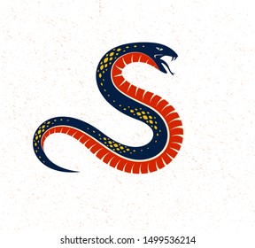 Snake vector logo emblem or tattoo, deadly poison dangerous serpent, venom aggressive predator reptile animal vintage style illustration.