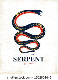 Snake vector logo emblem or tattoo, deadly poison dangerous serpent, venom aggressive predator reptile animal vintage style illustration.