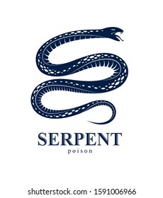 Snake vector logo emblem or tattoo, deadly poison dangerous serpent, venom aggressive predator reptile animal vintage style illustration.