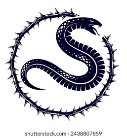 Snake vector logo emblem or tattoo, deadly poison dangerous serpent, venom aggressive predator reptile animal vintage style illustration.