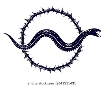 Snake vector logo emblem or tattoo, deadly poison dangerous serpent, venom aggressive predator reptile animal vintage style illustration.
