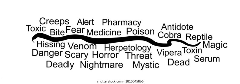 Snake vector silhouette illustration isolated on white background. Black serpent tattoo. Poison snake symbol. Deadly venom, symbol of medicine or pharmacy.