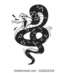 Snake, vector sketch design for t-shirt, emblem, badge, for sticker and tattoo. illustration of isolated white background