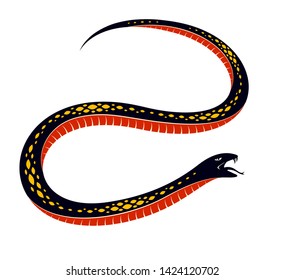 Snake vector tattoo, deadly poison dangerous serpent, venom aggressive predator reptile animal vintage style illustration.