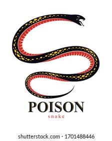 Snake vector tattoo, deadly poison dangerous serpent, venom aggressive predator reptile animal vintage style illustration.