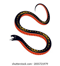 Snake Vector Tattoo, Deadly Poison Dangerous Serpent, Venom Aggressive Predator Reptile Animal Vintage Style Illustration.