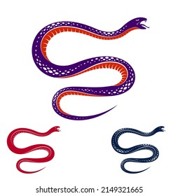 Snake vector tattoo, deadly poison dangerous serpent, venom aggressive predator reptile animal vintage style illustration.