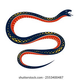 Snake vector tattoo, deadly poison dangerous serpent, venom aggressive predator reptile animal vintage style illustration.