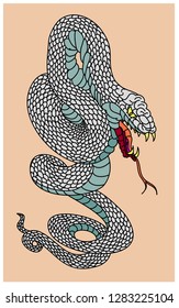 Snake vector for tattoo or printing on background.
