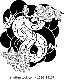 Snake vector for tattoo style.Traditional Japanese snake illustration for printing on background.