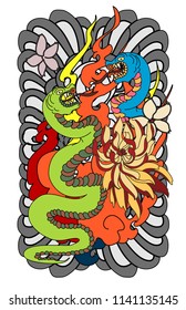 Snake vector.Sticker and hand drawn snake.Golden snake Reptile on cloud tattoo.