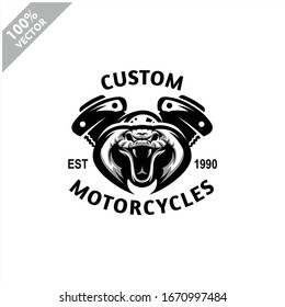 Snake viper head auto repair and custom Garage Vintage style logo. Design element for company logo, label, emblem, sign, apparel or other merchandise. Scalable and editable Vector illustration.