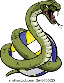 A snake volleyball mascot wrapped around a volleyball ball